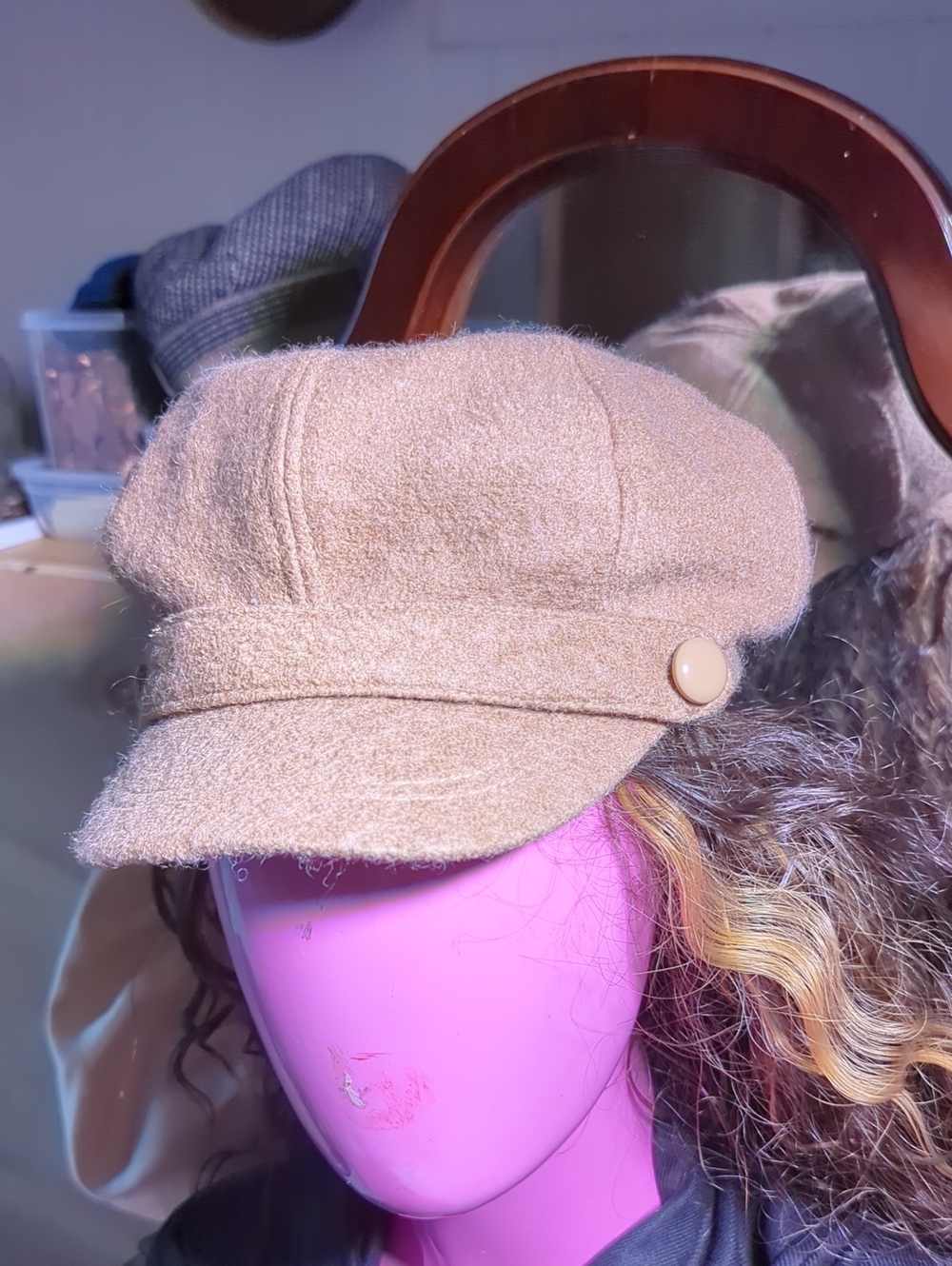 Sonoma Beige Baker Boy Cap with Button Accent